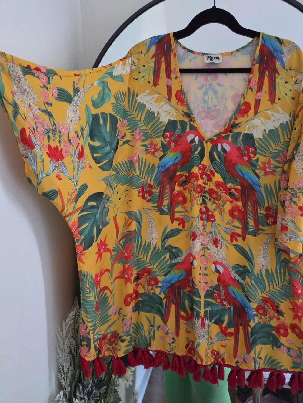 Show Me Your MuMu Yellow Parrot Swim Coverup with Red Tassels
